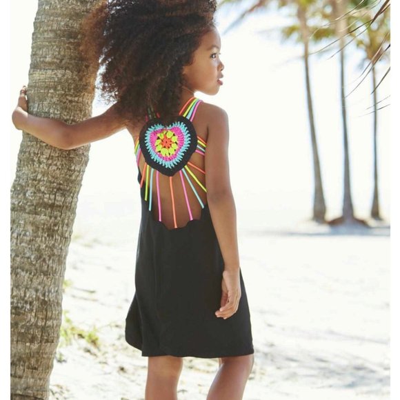 Peixoto Other - Peixoto Black Mona Dress Colorful crocheted heart back Girls Size Medium 10-12